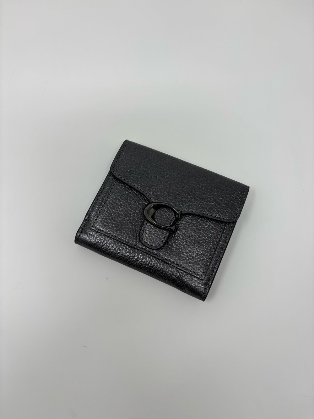 Coach Black Pebbled Leather Small Wallet with Snap Pocket